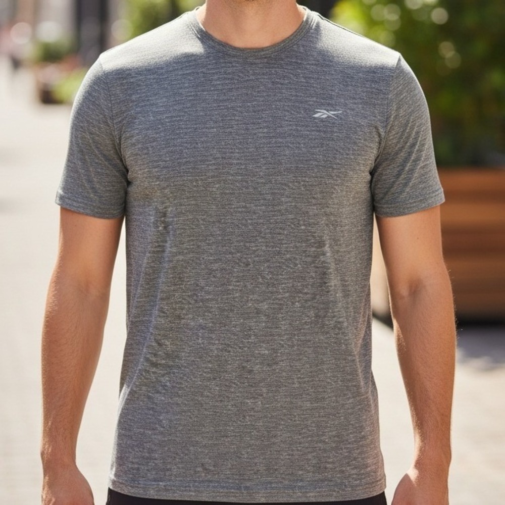 Reebok Mens Gray Heathered Performance Athletic Short Sleeve Crew Neck‎ T-Shirt